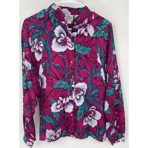 Remo Classics Vintage 90s Retro Womens Button Down Floral Shirt Sz 14